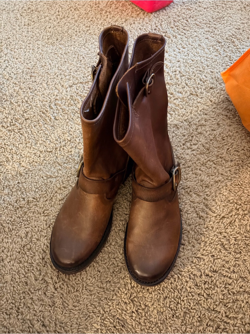 Frye Dark Brown Leather Heeled Boots with Buckle - Picture 2 of 3